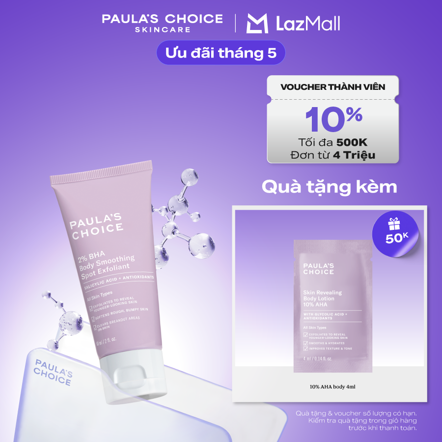 Kem dưỡng thể hỗ trợ giảm mụn và làm mịn da Paula's Choice 2% BHA Body Smoothing Spot Exfoliant 60ml mã 5706
