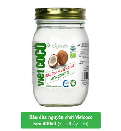 Dầu dừa nguyên chất Organic Vietcoco - Hũ Thủy Tinh 400ml