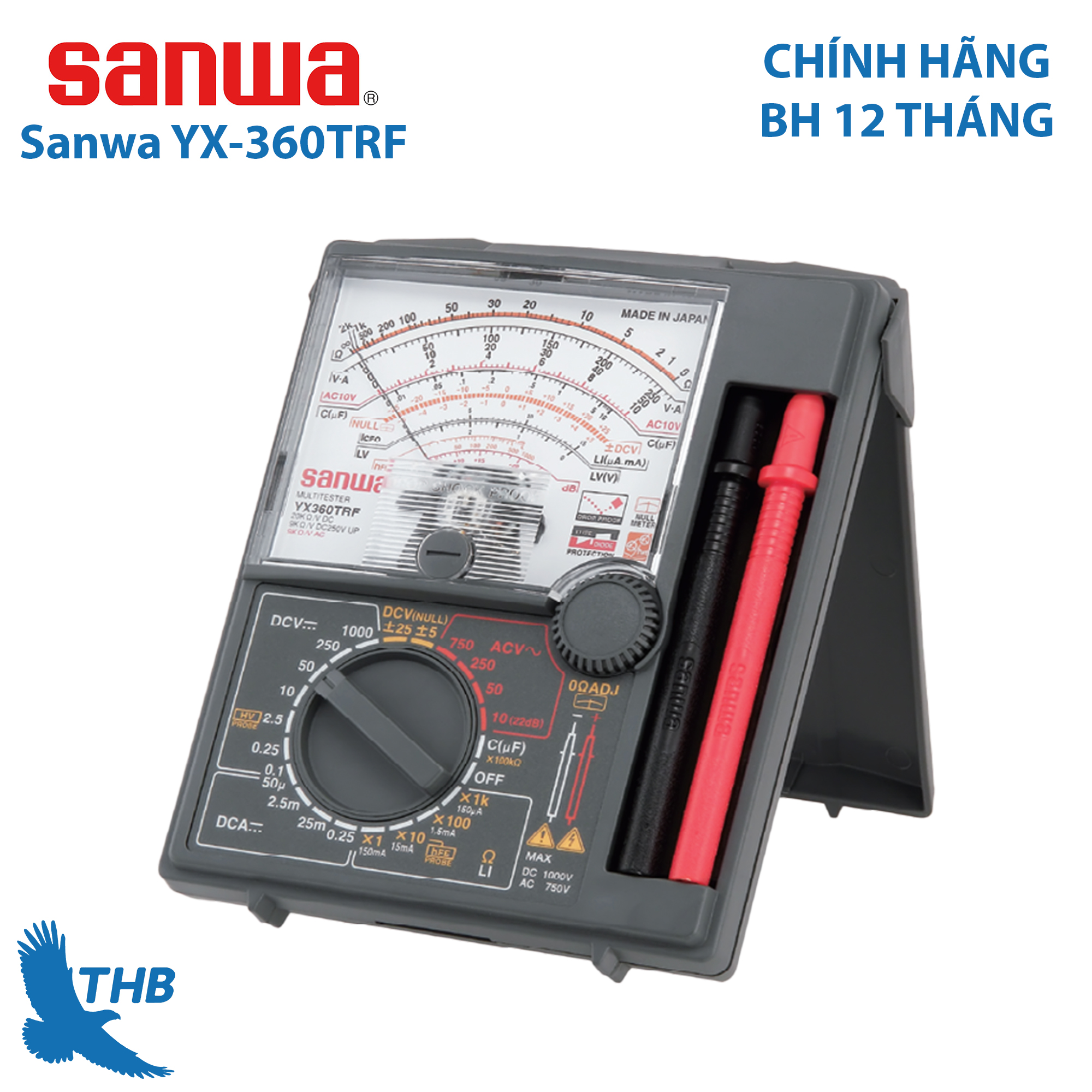 Đồng hồ đo Đồng hồ vạn năng dạng kim Sanwa YX-360TRF Đo dòng 1000V bảo hành 12 tháng Xuất xứ Nhật