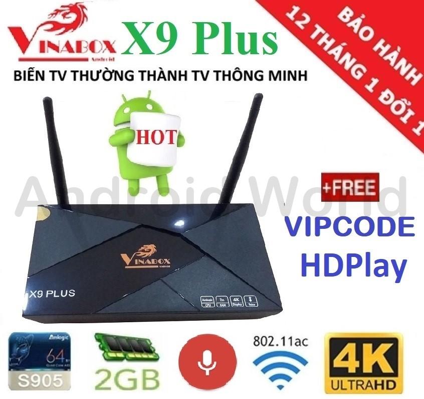 Hộp android tivi box vinabox x9 plus + tặng vipcode hdplay - phân phói bởi android world