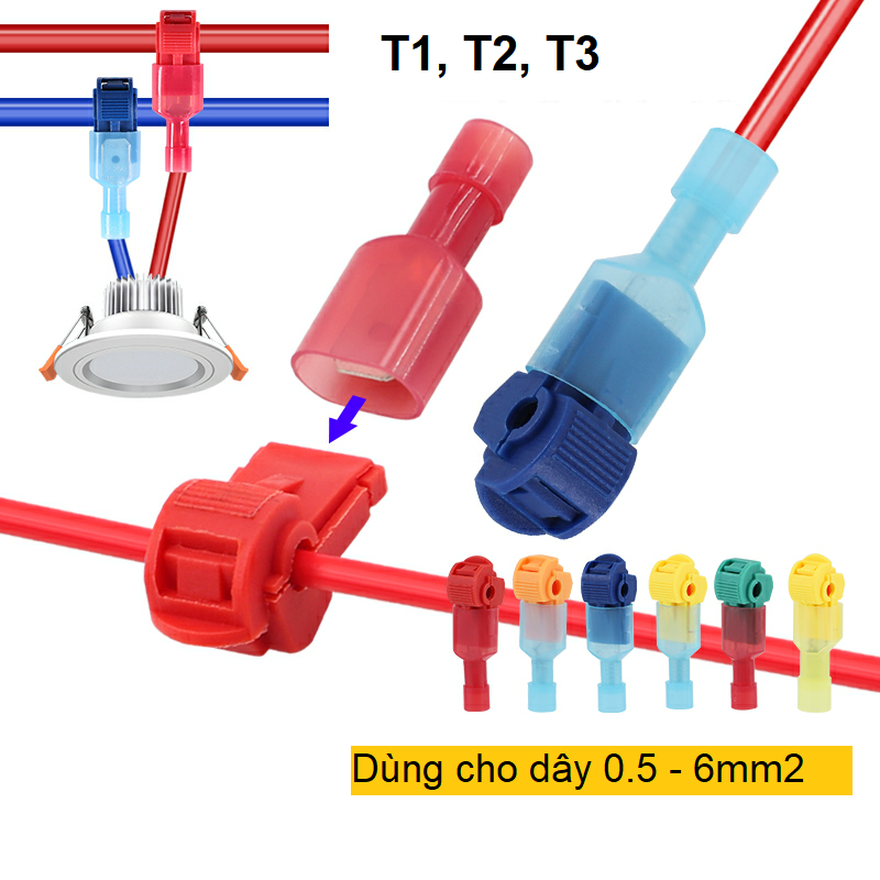 50 bộ cút nối dây điện chữ T phân nhánh - cút cắm