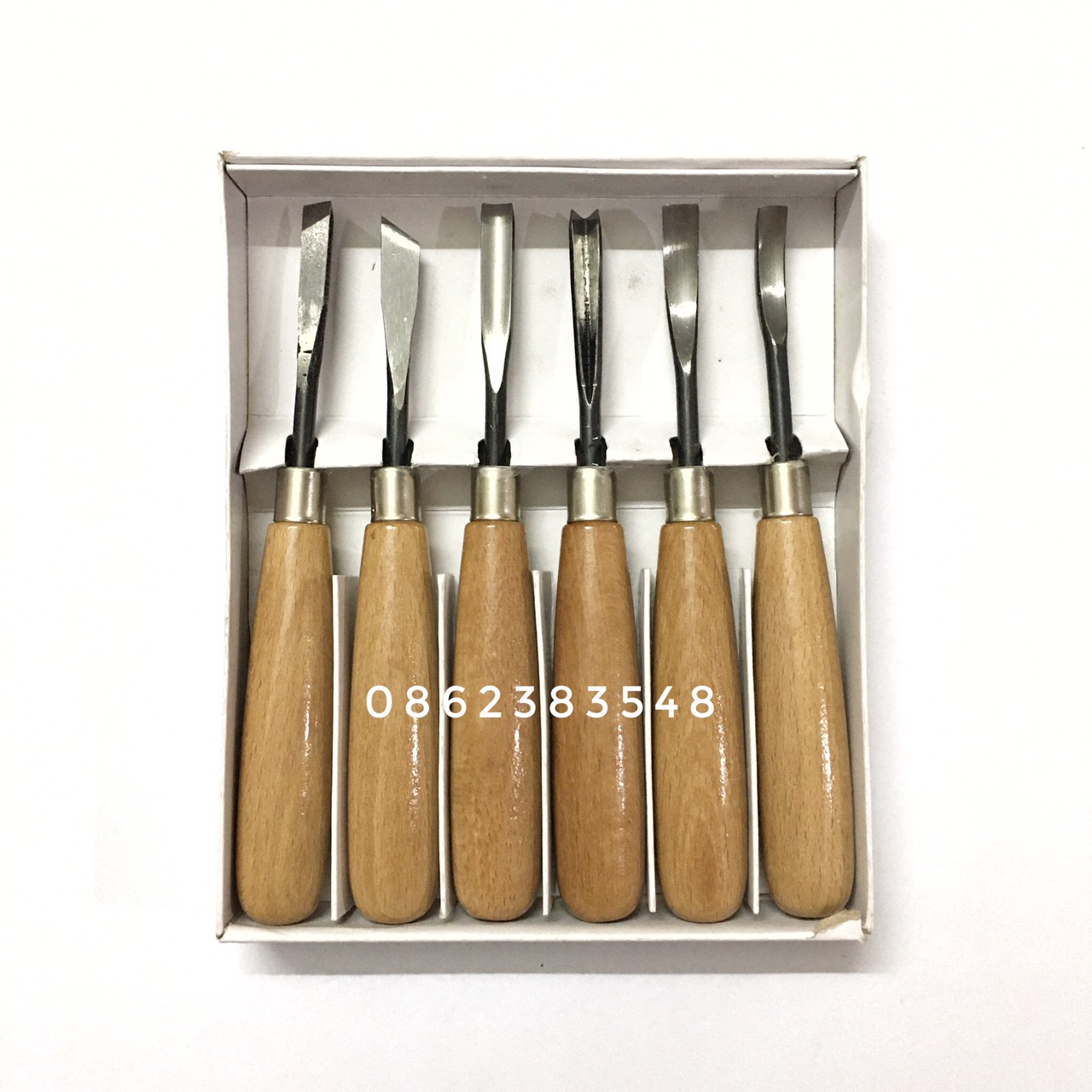 Bộ đục cây cảnh Bonsai cao cấp 6 cây, đục khoét tạo kiểu cho cây, cán gỗ tự nhiên, lưỡi đục thép bền sắc