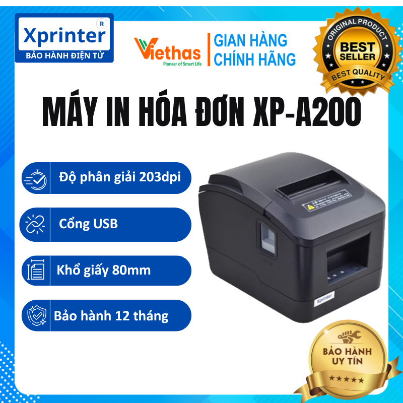 Máy in xprinter xp-a200 tặng kèm 1 cuộn giấy khổ k80 - mẫu giao ngẫu nhiên