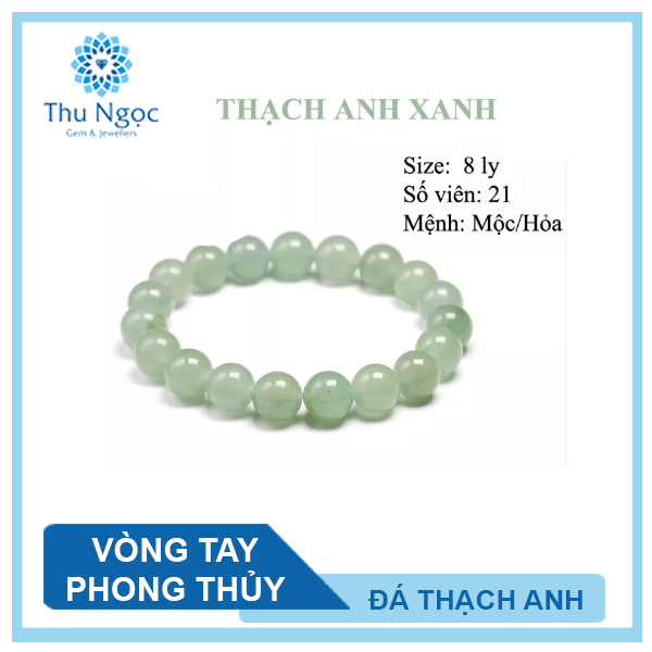 Vòng tay phong thủy đá thạch anh xanh 8 ly đá tự nhiên có kiểm định chất lượng hợp mệnh mộc mệnh hỏa