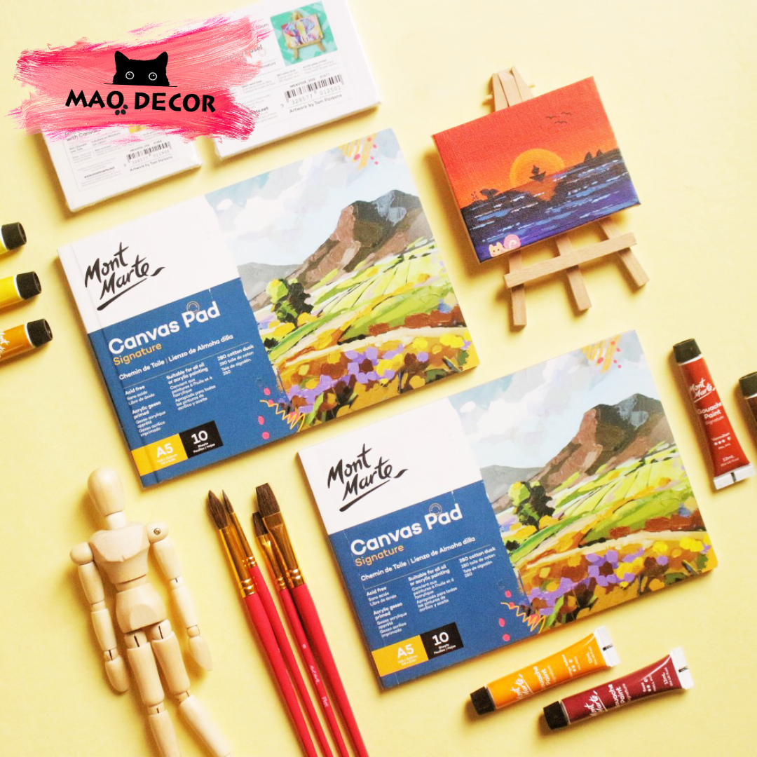 Sổ Vải Canvas Pad Mont marte size lớn A4, A5 vẽ tranh acrylic sơn dầu