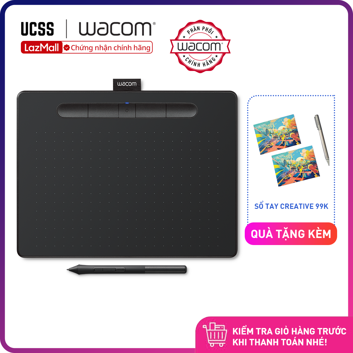 [Trả góp 0%]Bảng Vẽ Wacom Intuos M Bluetooth CTL-6100WL (Hàng Phân Phối Chính Thức)