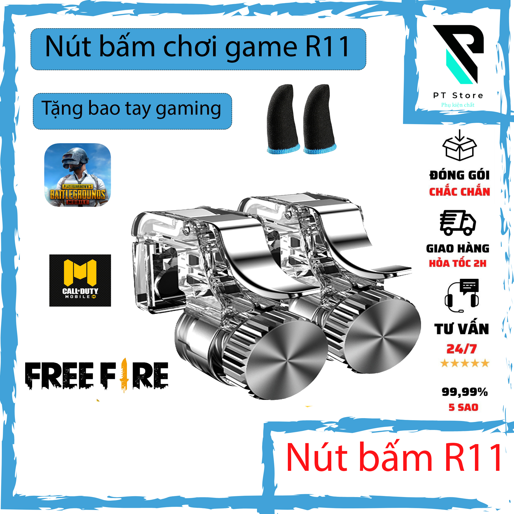 BỘ 2 NÚT BẤM CƠ R11 KIM LOẠI TRONG SUỐT HỖ TRỢ CHƠI GAME PUBG MOBILE ROS MOBILE