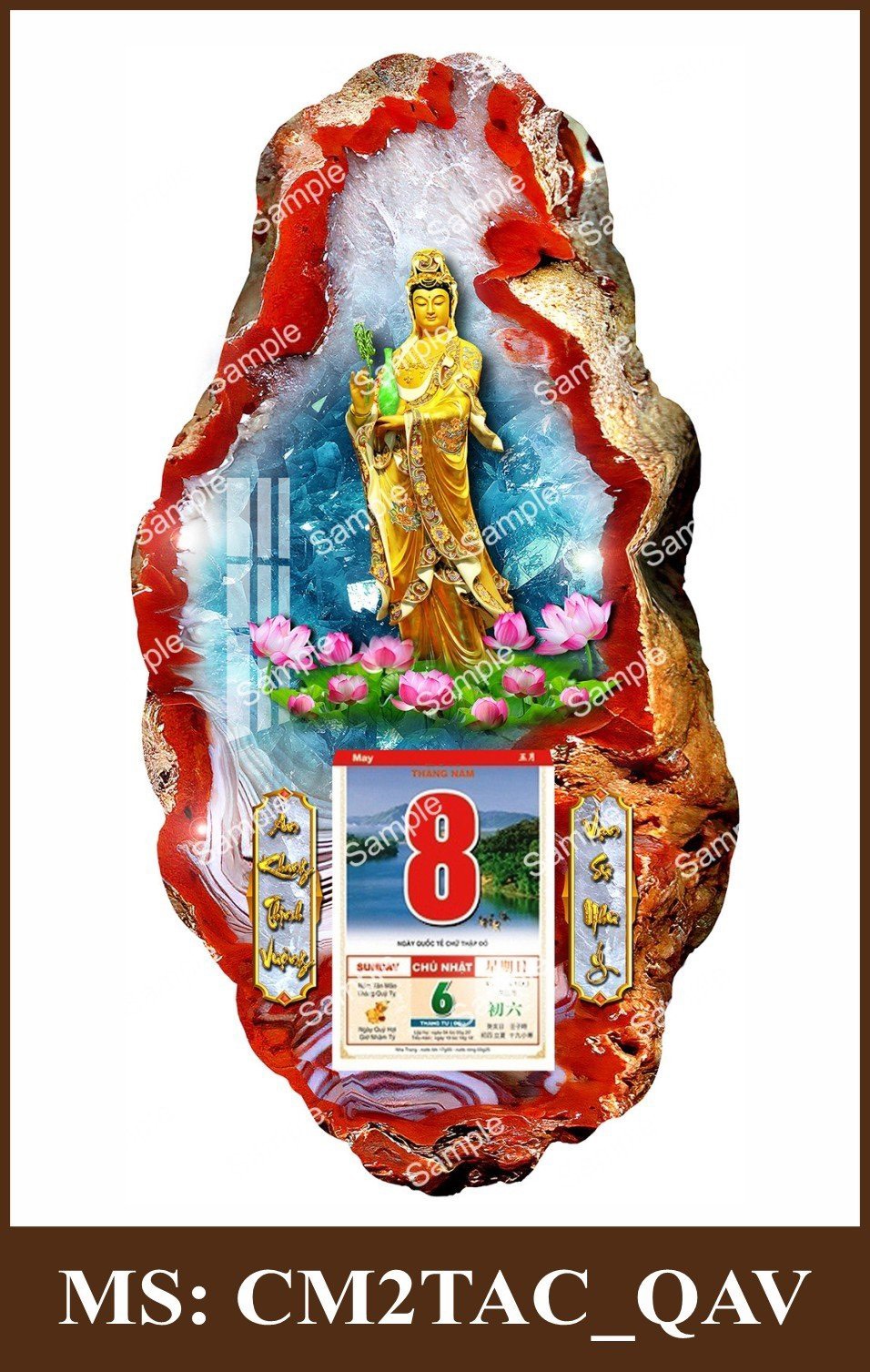 Lịch gỗ phong thủy quan âm đứng v10