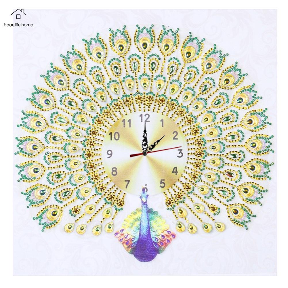 DIY Peafowl Special Shaped Diamond Painting Embroidery Clock Home Decor
