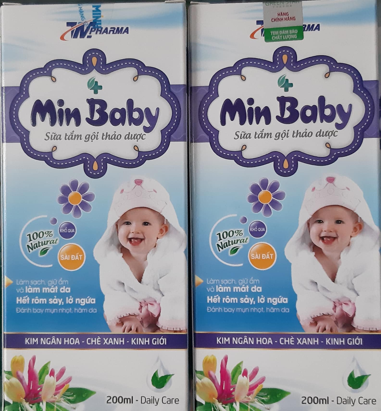 Sữa tắm gội thảo dược MIN BABY (khổ qua, sài đất) Làm sach, giữ ẩm và làm mát da. Hết rôm sảy, lở ngứa, đánh bay mụn nhọt, hăm da.