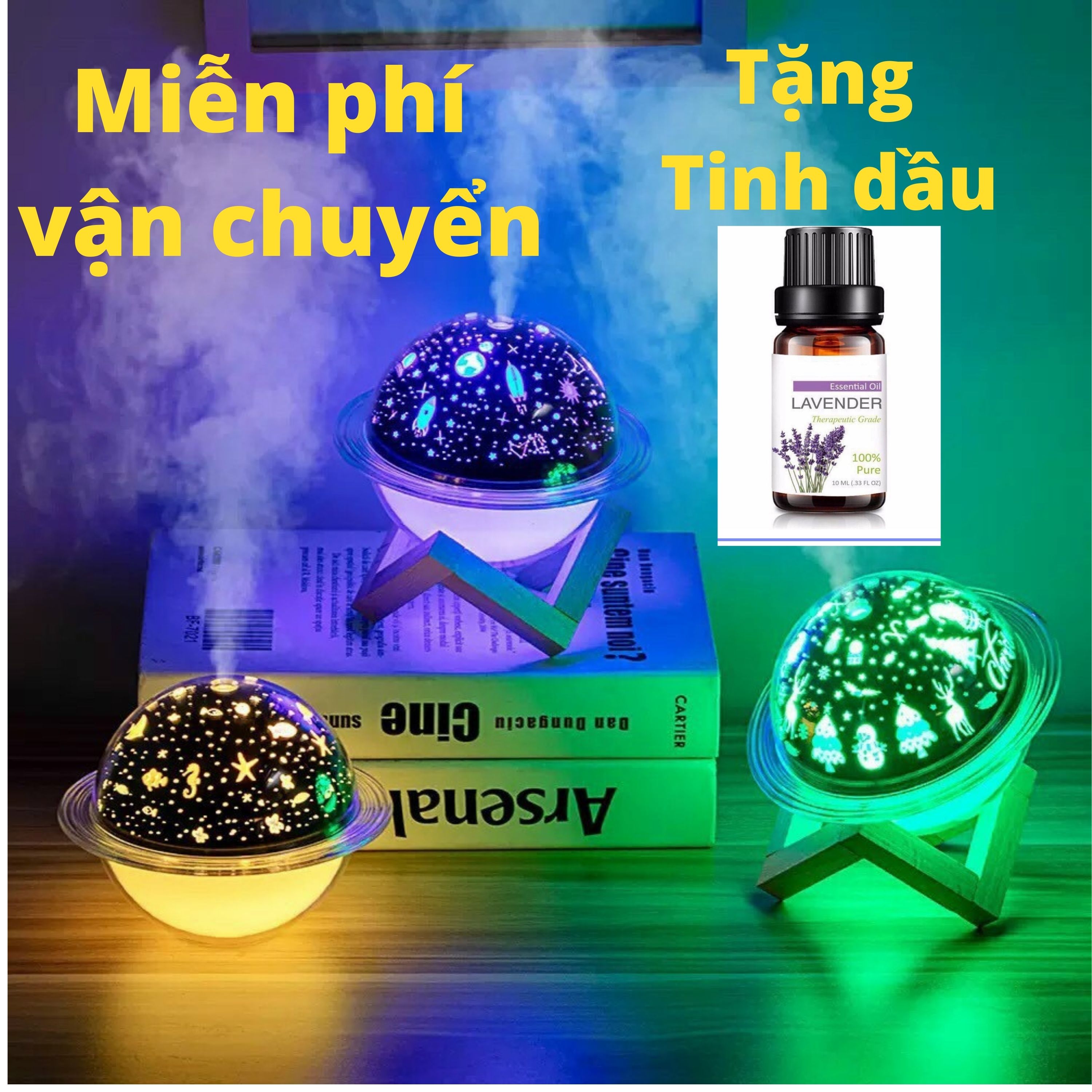 Máy xông tinh dầu mặt trăng 7 màu tạo ẩm Máy phun sương kết hợp làm đèn ngủ mặt trăng TẶNG KÈM đế gỗ + lõi bông hút ẩm giúp bạn thư thái , thoải mái, giảm căn thẳng
