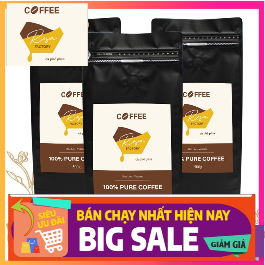 Cà phê bảo lộc rosa factory nguyên chất 100% pha phin dạng bột robusta rang mộc 500g