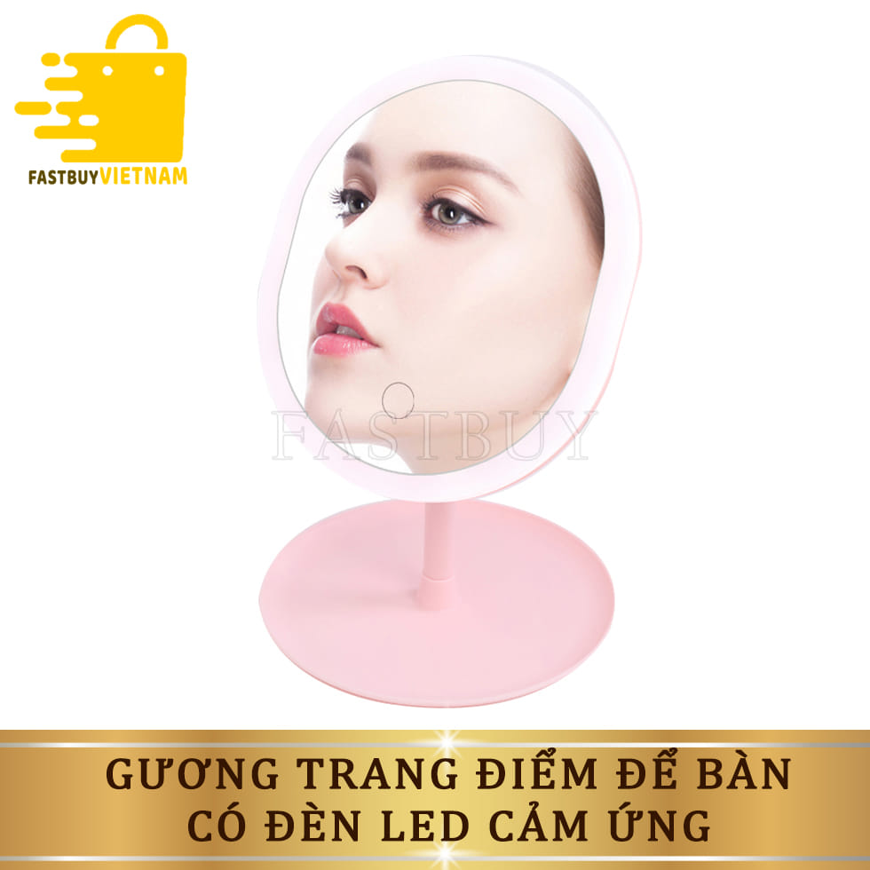 Gương trang điểm có đèn led, Gương để bàn trang điểm , Gương đèn led cảm ứng mẫu tròn có đèn led có 2 mặt xoay gập lên xuống, góc xoay 0 - 90 độ giúp bạn trang điểm, make up nhanh và đẹp hơn