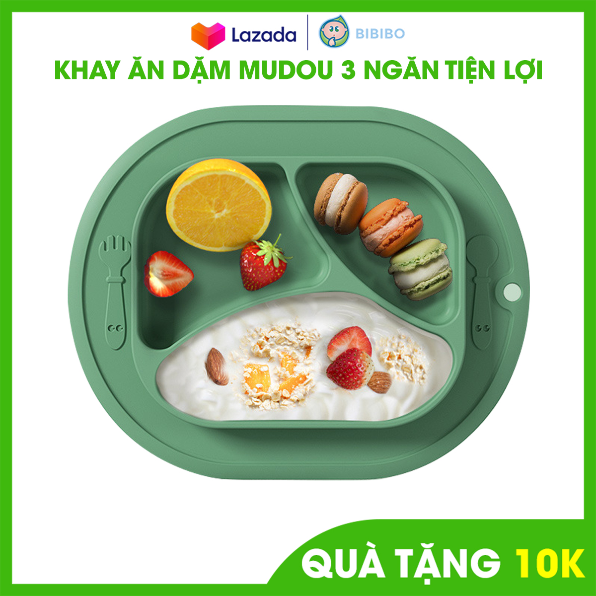 Khay ăn dặm cho bé MUDOU M45 chống đổ vỡ, dụng cụ ăn dặm cho bé chất liệu silicon cao cấp đế hút chân không bám dính siêu chắc với mặt bàn, chịu nhiệt tốt - BIBIBO shop
