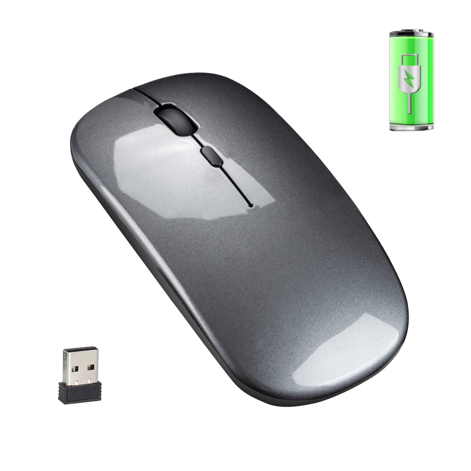 Super Slim 2.4G Wireless Silent Bluetooth Mouse 1600 DPI Optical Wireless Computer Mute Mice USB Receiver For PC Laptop Notebook(Gray)
