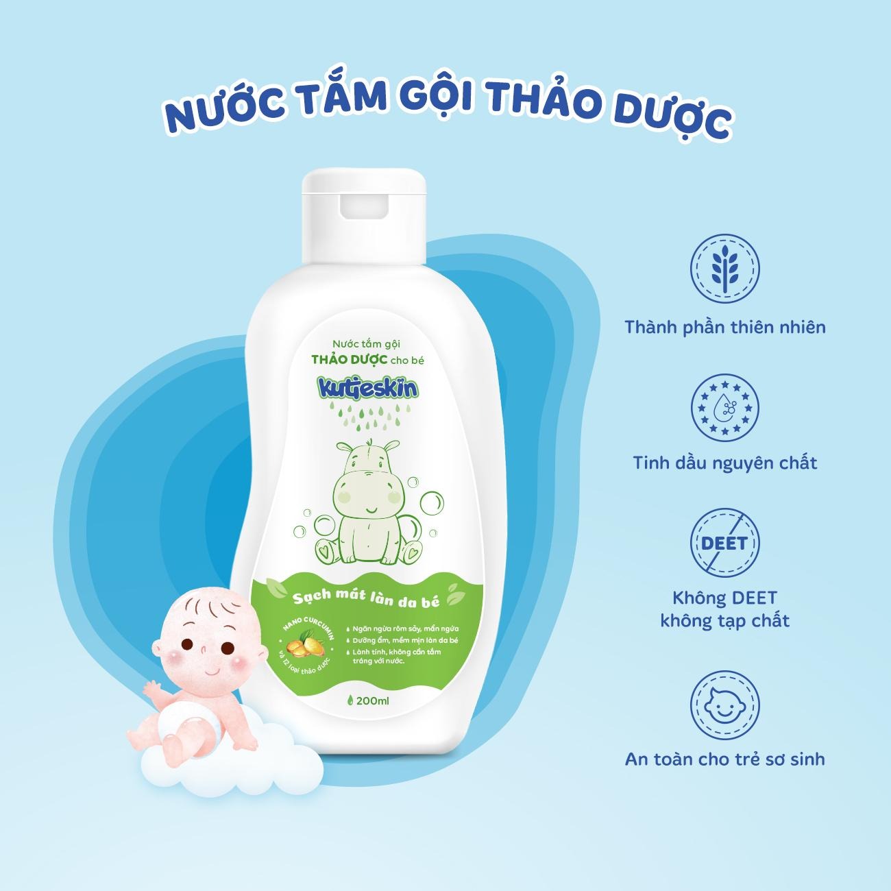 Nước tắm thảo dược cho bé Kutieskin 200ml