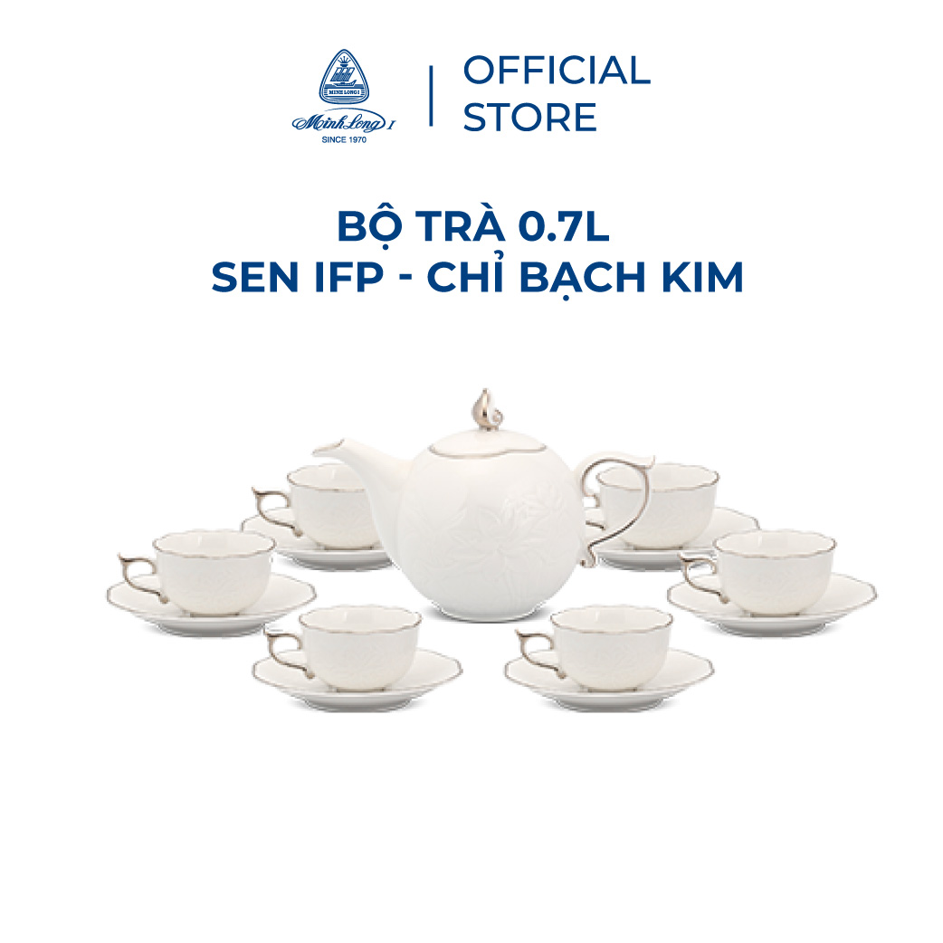 Bộ trà sứ minh long 0.7 l - sen ifp - chỉ bạch kim