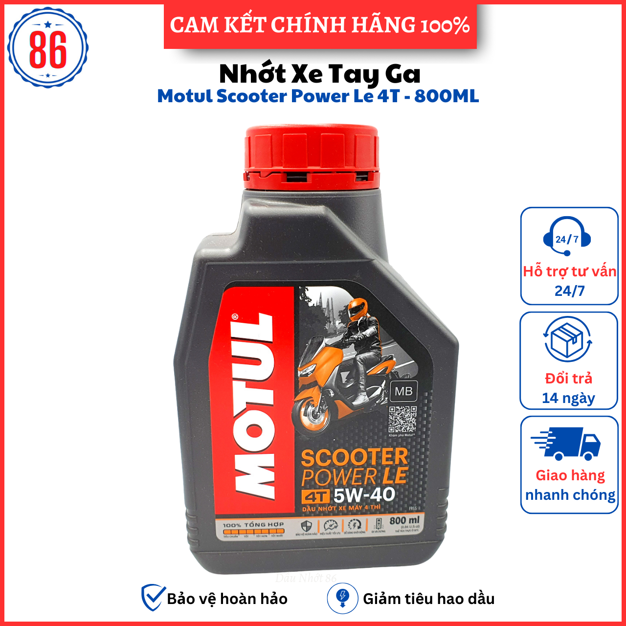 Nhớt tổng hợp 100% cho xe tay ga Motul Scooter Power Le 800ML