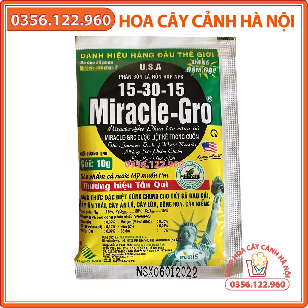 Phân bón lá hỗn hợp Miracle Gro - 10gr công thức đặc biệt dùng cho tất cả các loại cây trồng
