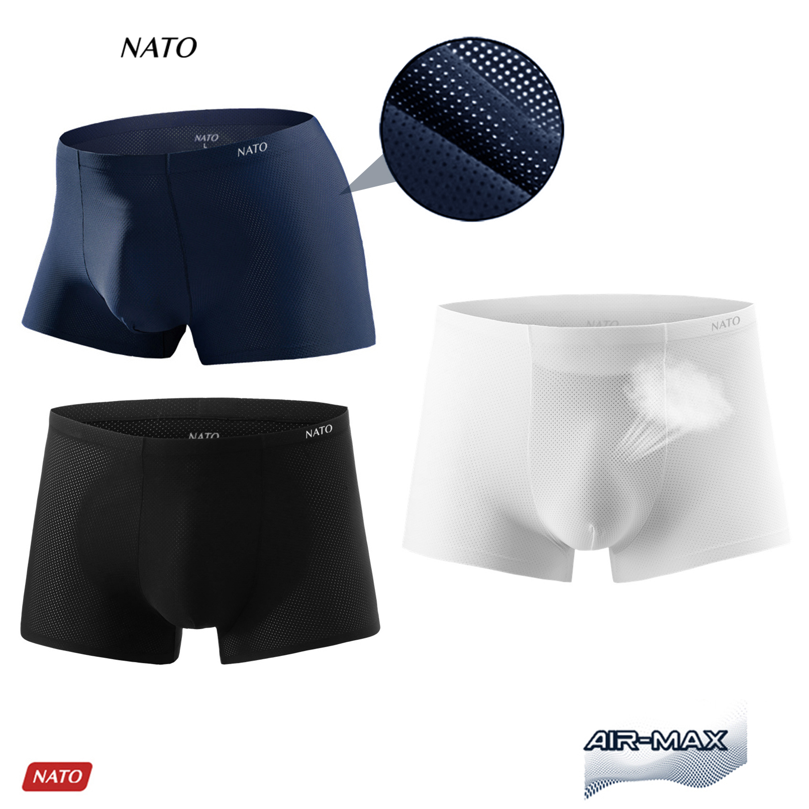  COMBO Quần Lót Boxer Air-Max Nam Vải Lụa Băng Tự Nhiên 100% Thun Lạnh Cao Cấp Màu Đen Xám Trơn Mát Thoáng Xì Lip Sì NATO 
