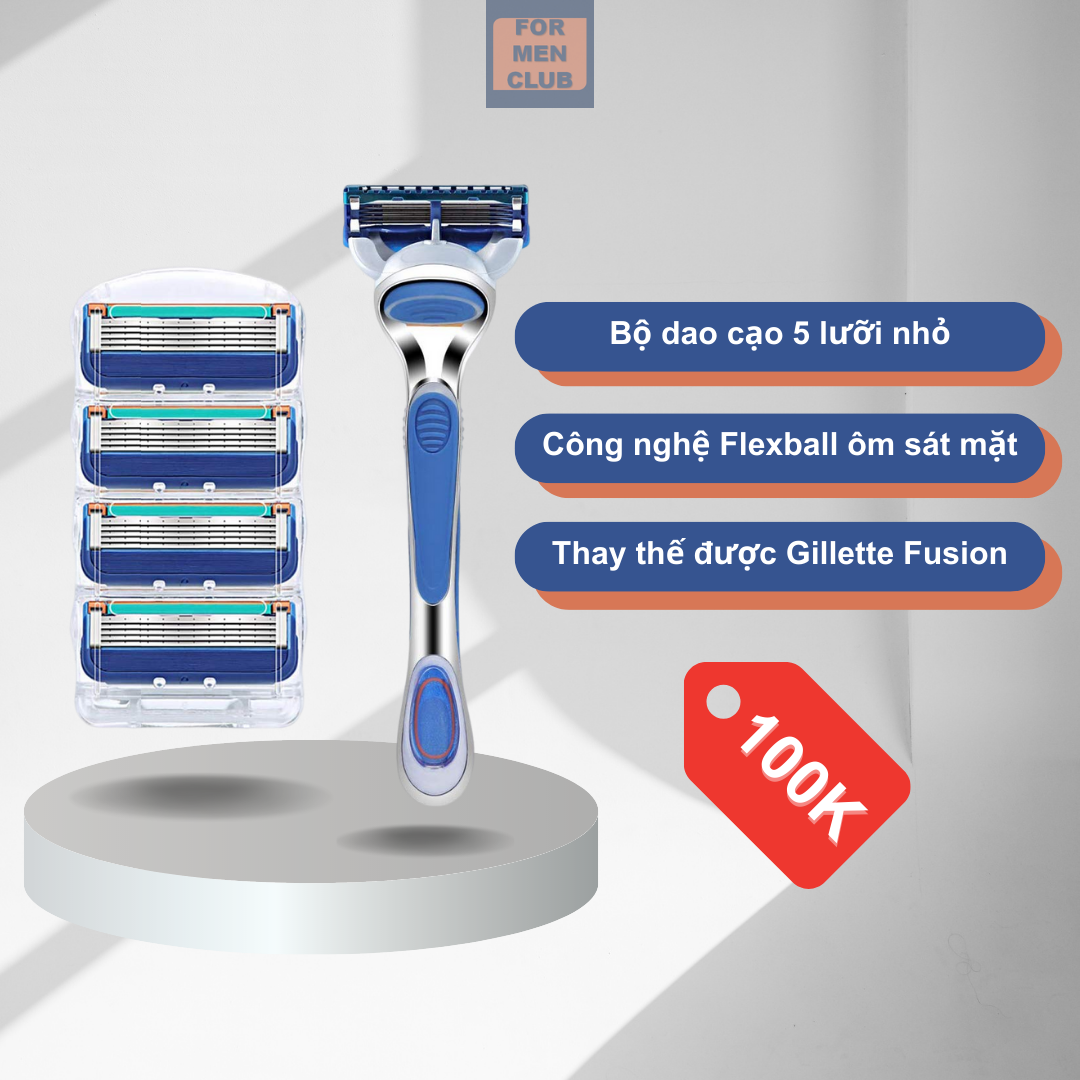 Bộ cán và lưỡi dao cạo râu 5 lưỡi có thể thay thế Gillette Fusion