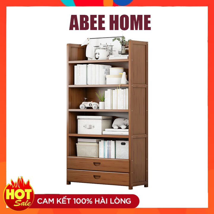 Tủ kệ sách bằng tre nhiều tầng lắp ráp có ngăn kéo, kệ sách bằng tre nhiều tầng, tủ đựng đồ bằng tre
