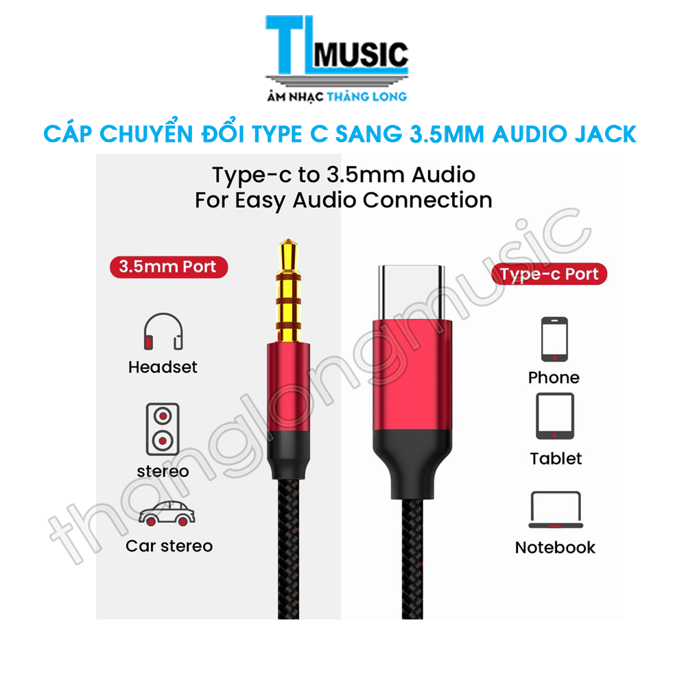 Dây cáp âm thanh chuyển đổi type c sang jack 3.5mm aux