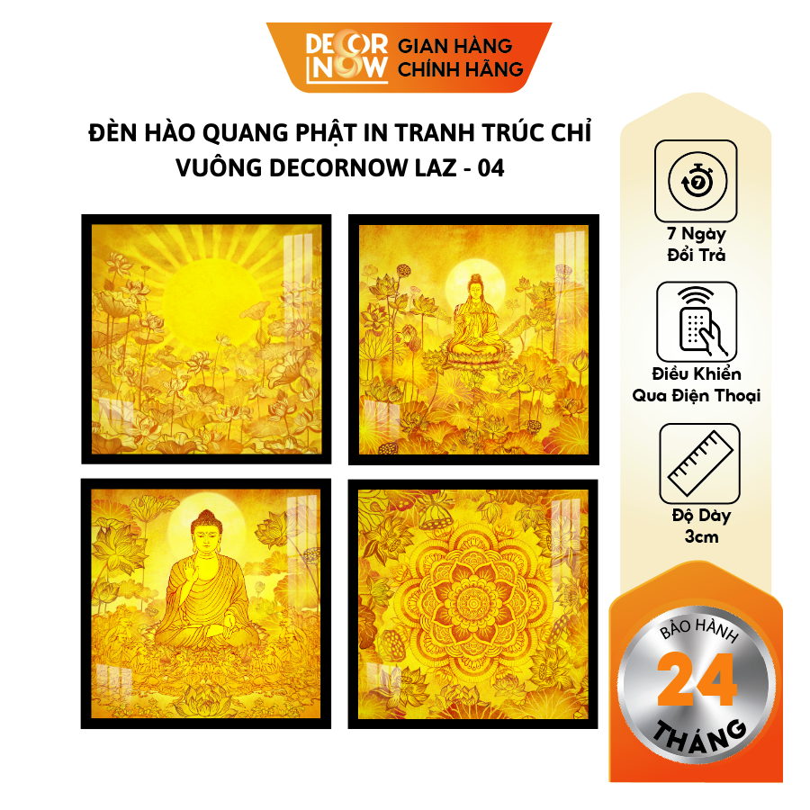 Đèn Hào Quang Phật In Tranh Trúc Chỉ Vuông DECORNOW Trang Trí Bàn Thờ LAZ - 04