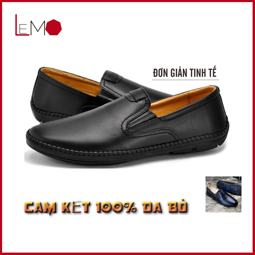 Giày lười nam lemo, giày lười nam cao cấp da thật - giày mọi nam bao test lửa, da mềm êm chân - giày lười, giày mọi form chuẩn - lmg095-01