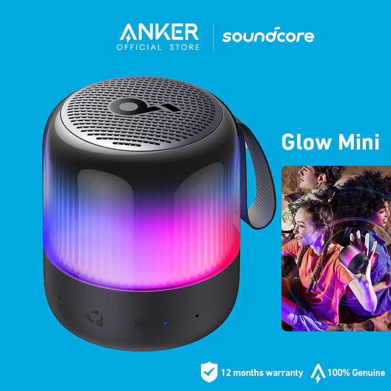 Soundcore Glow Mini Portable Speaker, Bluetooth Speaker with 360° Sound, Light Show, 12H Battery, Customizable EQ and Light, IP67 Waterproof and Dustproof, for Camping, Home, and Beach Parties
