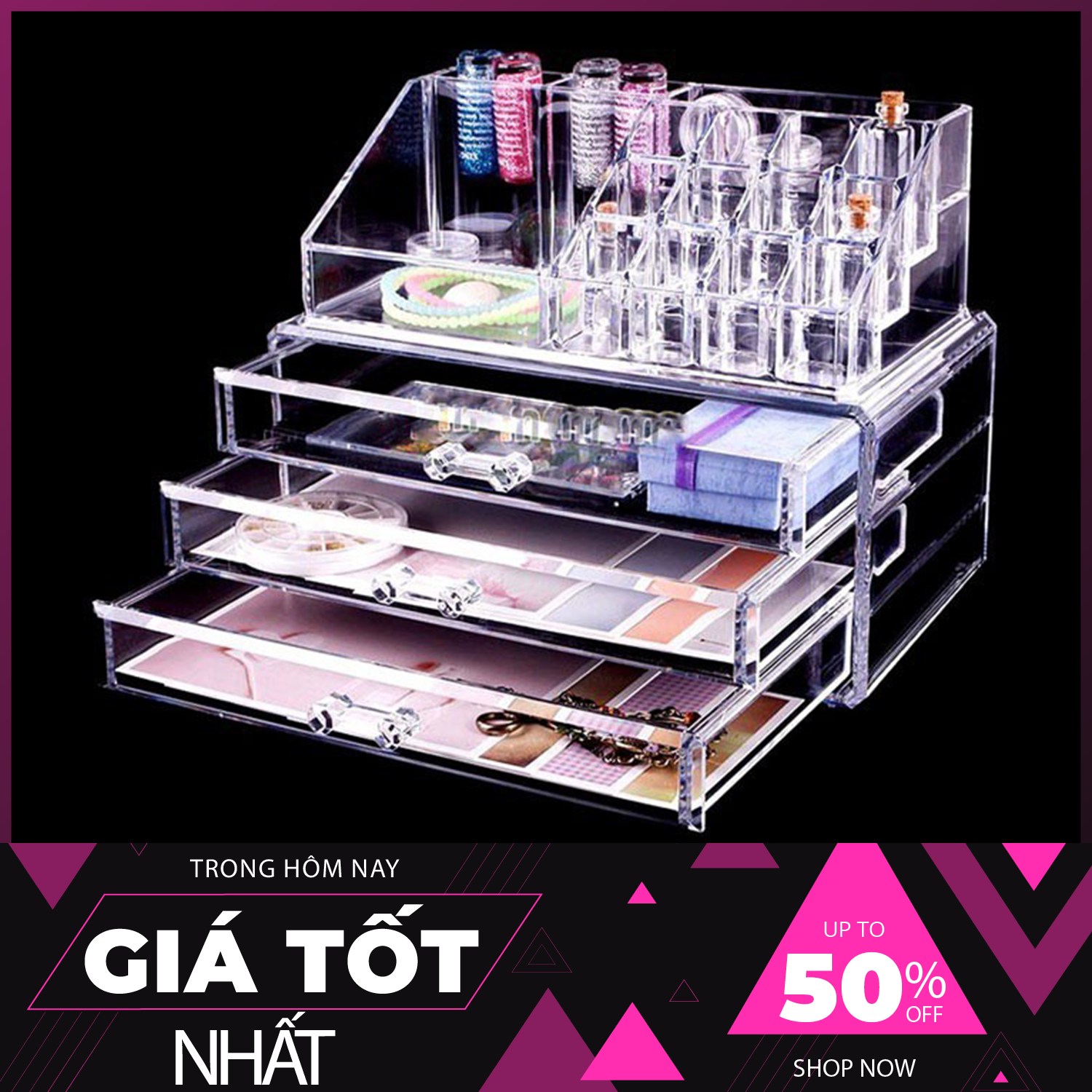 [MỚI VỀ] Kệ đựng mỹ phẩm 4 tầng có ngăn kéo tiện gọn - Kệ đựng mỹ phẩm 4 tầng giá rẻ Mica trong suốt (Trắng), Kệ đựng mỹ phẩm 4 tầng có ngăn kéo tiện gọn - Kệ đựng mỹ phẩm 4 tầng giá rẻ Mica trong suốt (Trắng)