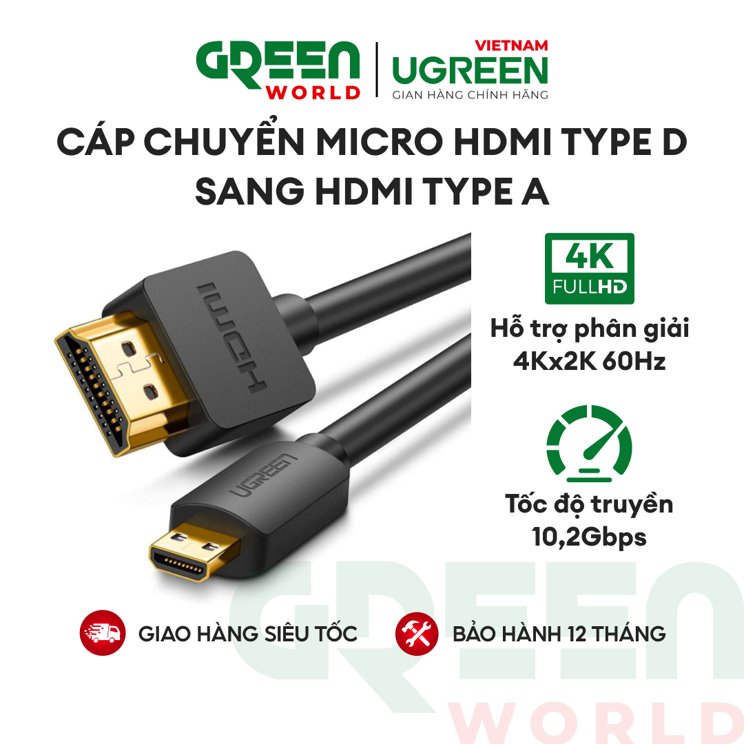 Cáp chuyển Micro HDMI Type D sang HDMI Type A dài từ 1-3m UGREEN HD127