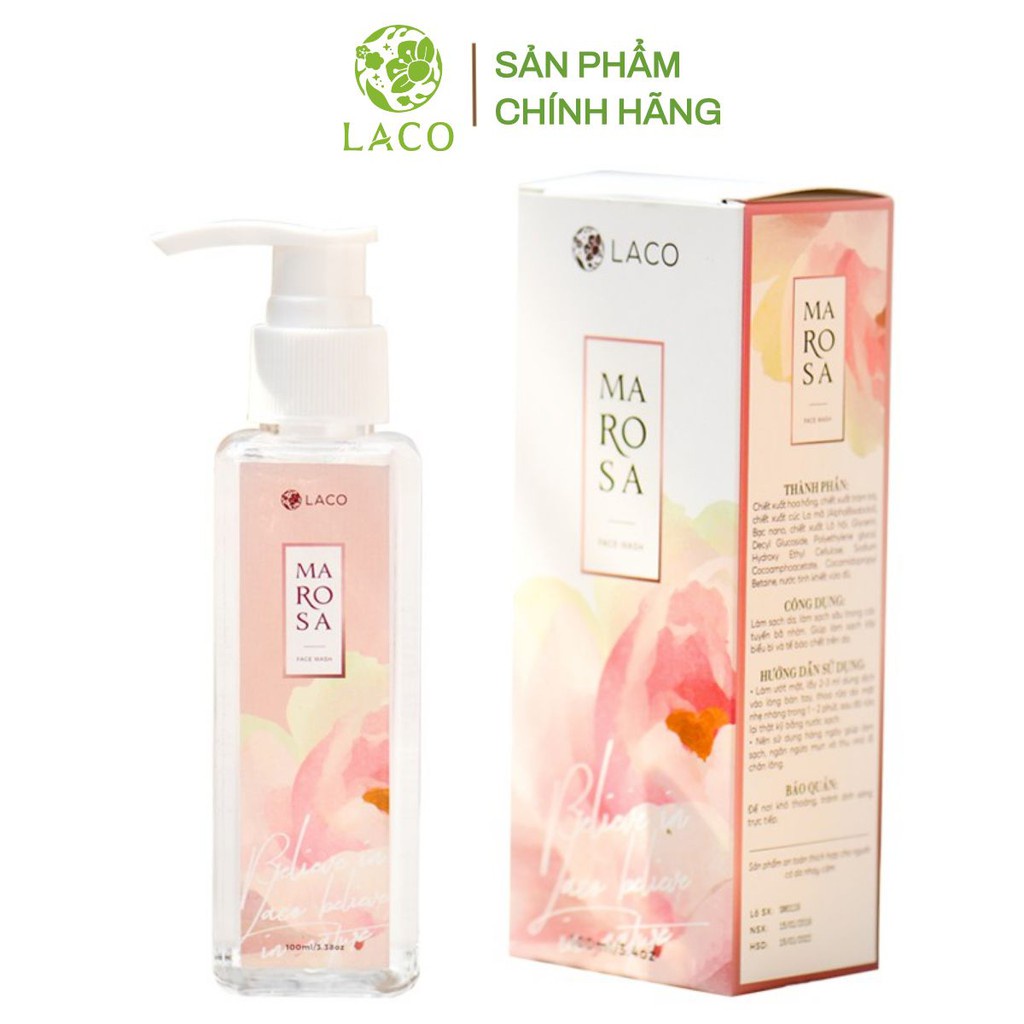 Sữa rửa mặt hoa hồng marosa laco trắng da,sữa rửa mặt kiềm dầu, cấp ẩm sâu cho da, sử dụng cho mọi loại da