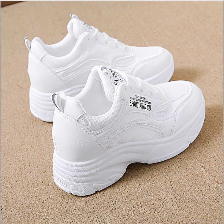 Women's Sneakers with Padded Soles in 2 Colors, Full White and Black, Reflective, 7cm High, Suitable for Going Out, Going to School, or Going to Work. - 3