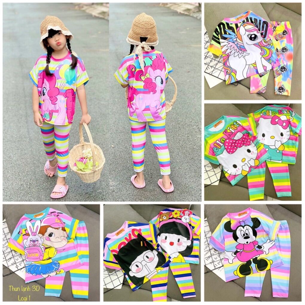 (11-40kg) bộ áo cánh dơi tay ngắn quần dài cho bé gái , thun lạnh loại 1 đẹp, mềm mịn mát (936)