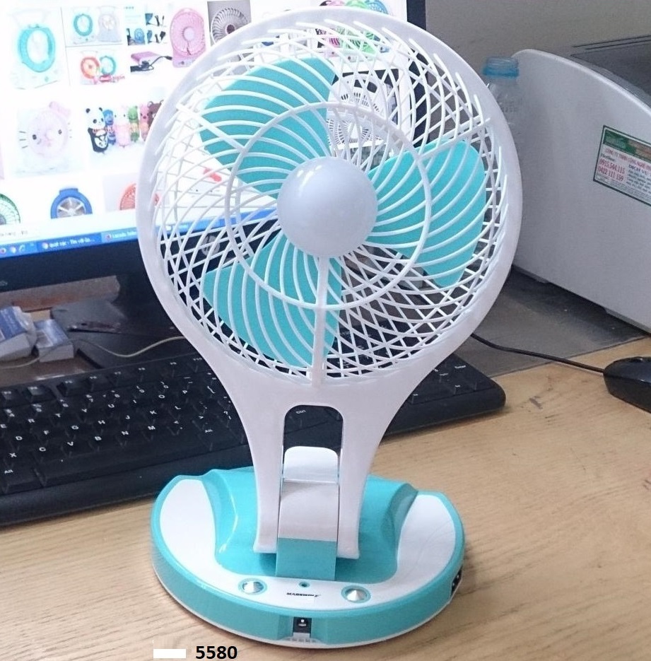 Quạt sạc điện có đèn Led Mini Fan 5580 - 2 tốc độ gió mát lạnh(Màu xanh ngọc và màu hồng)