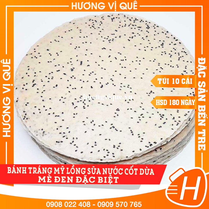 Bánh Tráng Mỹ Lồng Sữa Nước Cốt Dừa Mè Đen Đặc Biệt - Túi 10 Cái