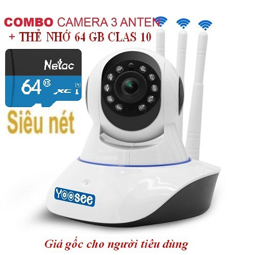 Camera yoosee 3 râu full hd +thẻ nhớ 64g