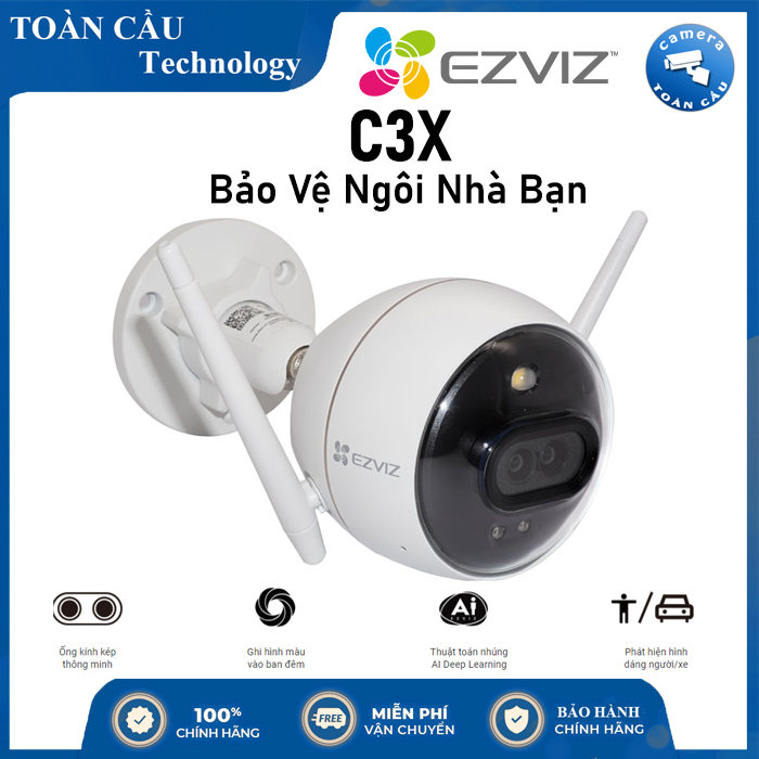 [100% CHÍNH HÃNG] Camera WIFI EZVIZ C3X 2MP - Độ Phận Giải  1080P, Có Màu Ban Đêm 24/24, Color Night Tích Hợp AI Phát Hiện Chuyển Động, Ống Kính Thép Thông Minh, Phát Hiện Con Người - CAMERA TOÀN  CẦU