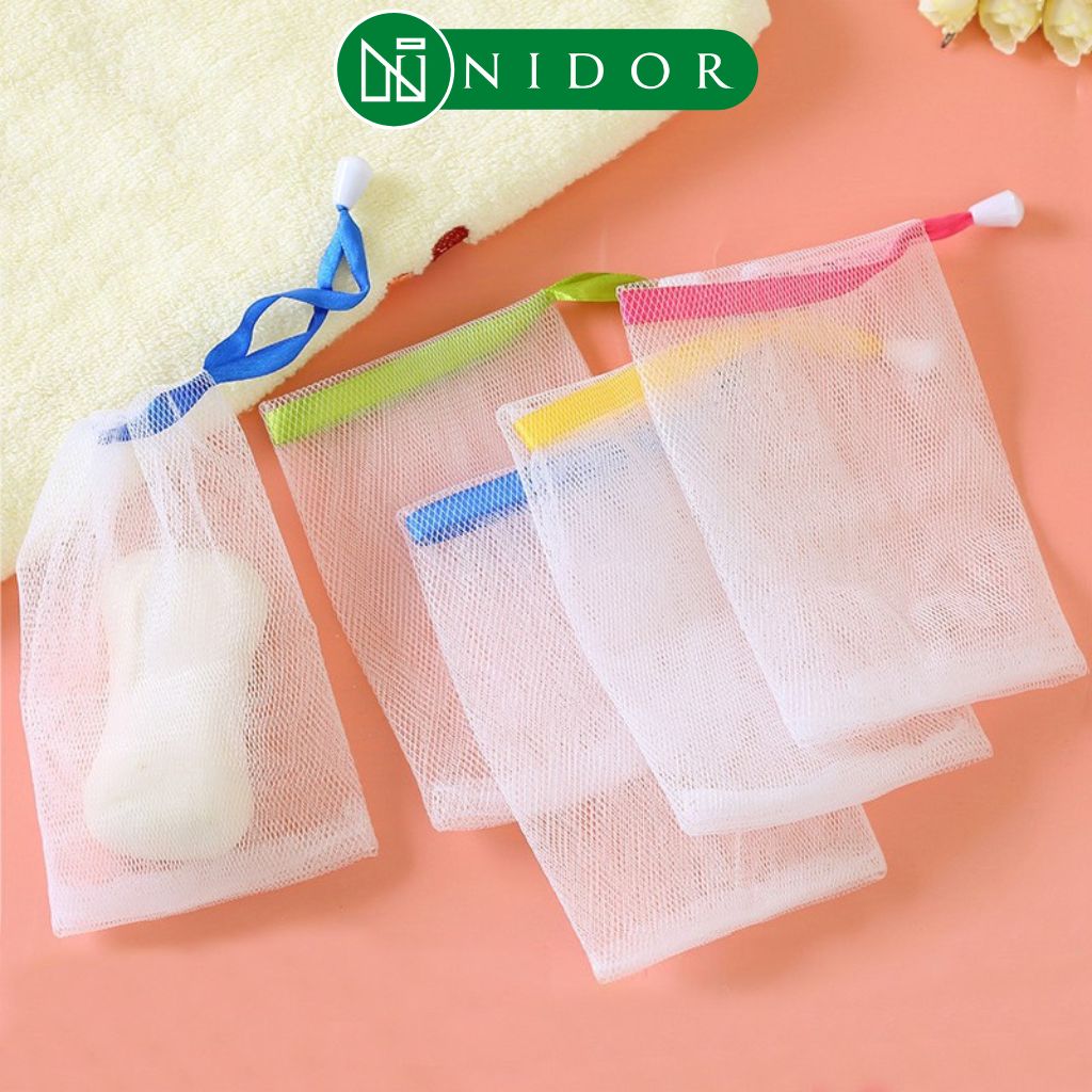 Túi lưới đựng xà bông tạo bọt tiện lợi, 2 lớp, có dây rút nhiều màu