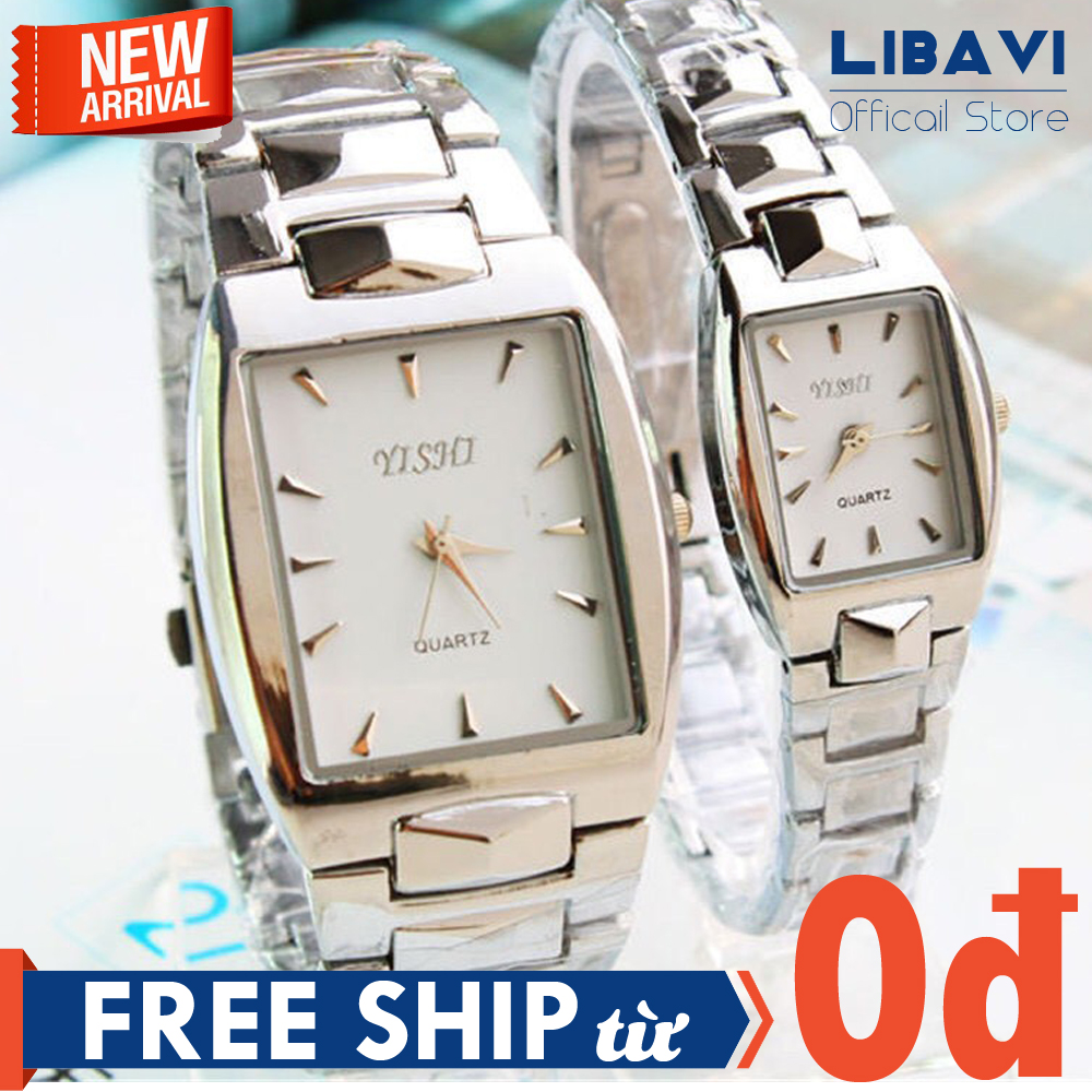 Đồng hồ cặp nam nữ chống nước dây thép bạc Rosra Y199 máy 3 kim chạy pin - Đồng hồ cặp tình yêu, tình nhân