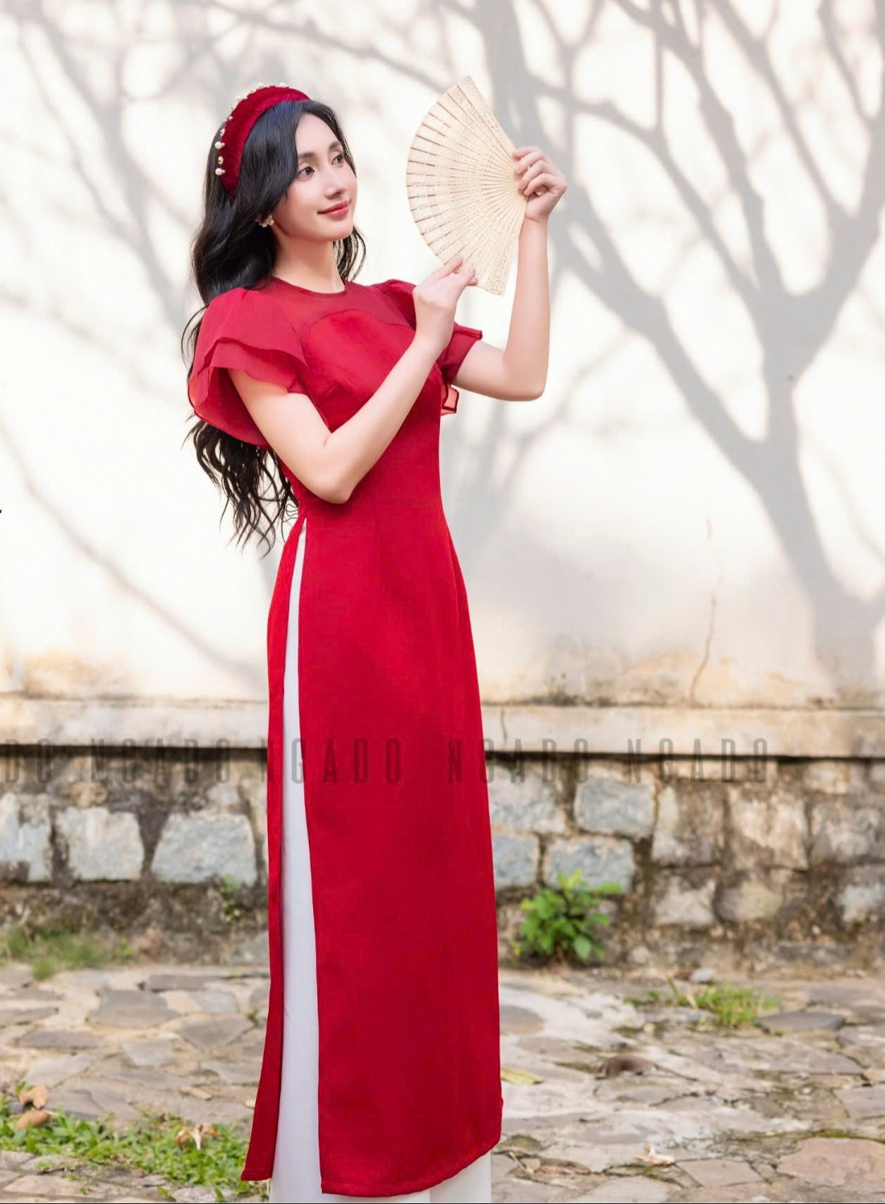 Áo dài Giai Linh NGADO , áo dài đỏ , áo dài cách tân , áo dài truyền thống