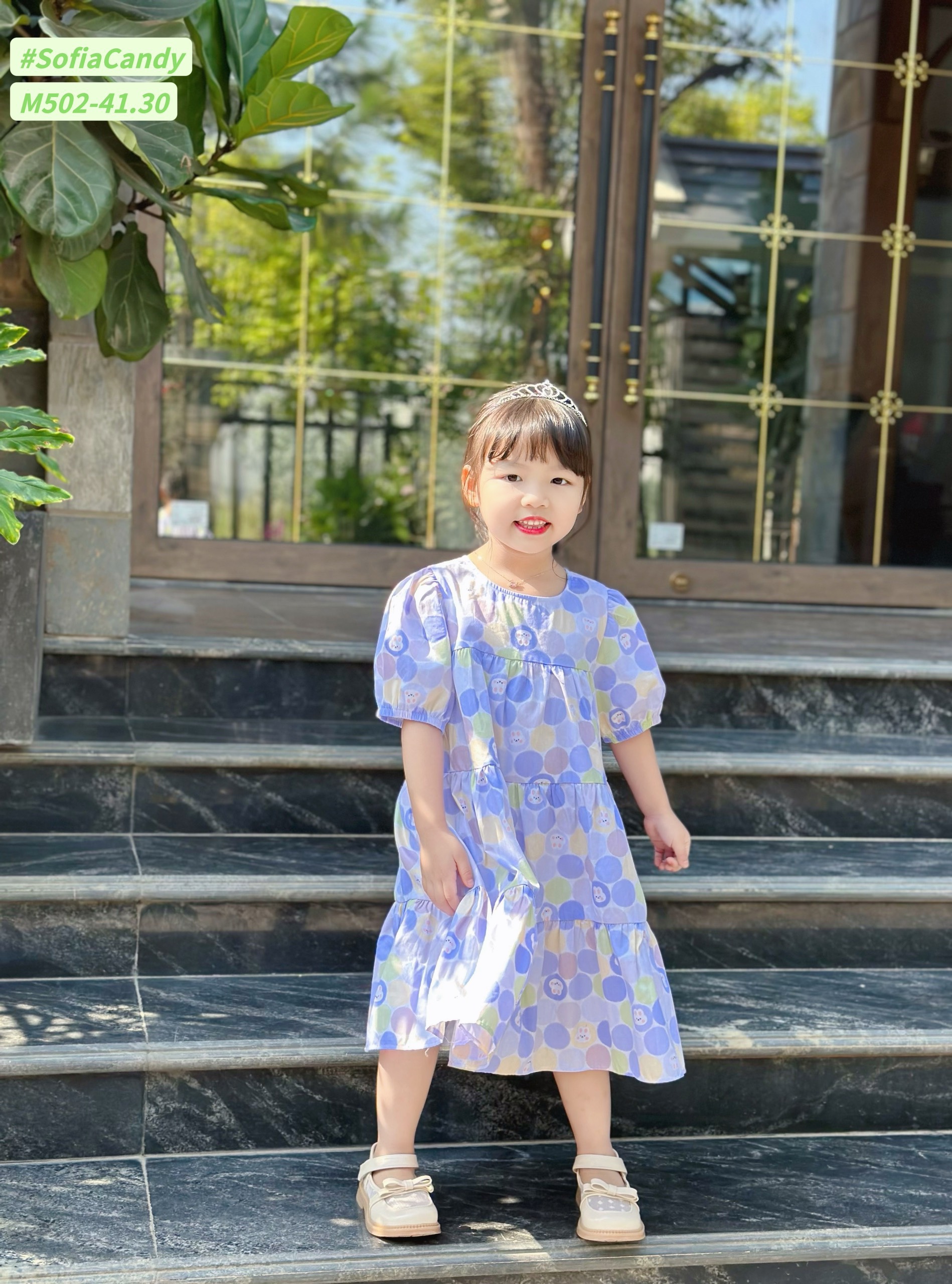 Đầm babydoll bi gấu xanh sofia candy