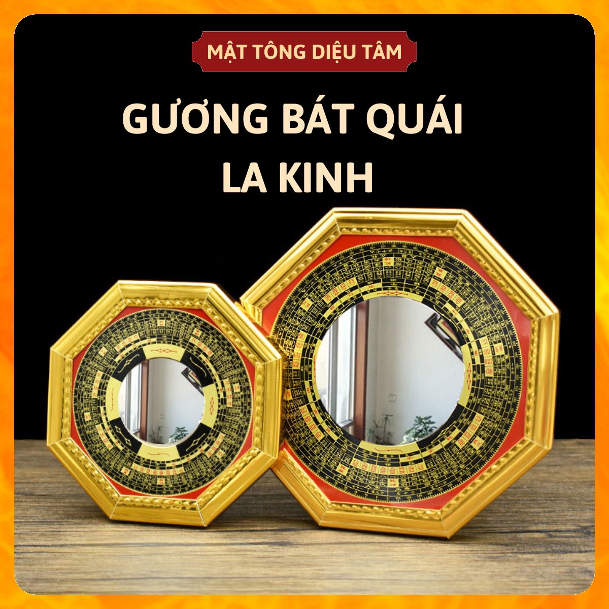 Gương bát quái lồi la kinh phong thủy nhiều size treo nhà cửa