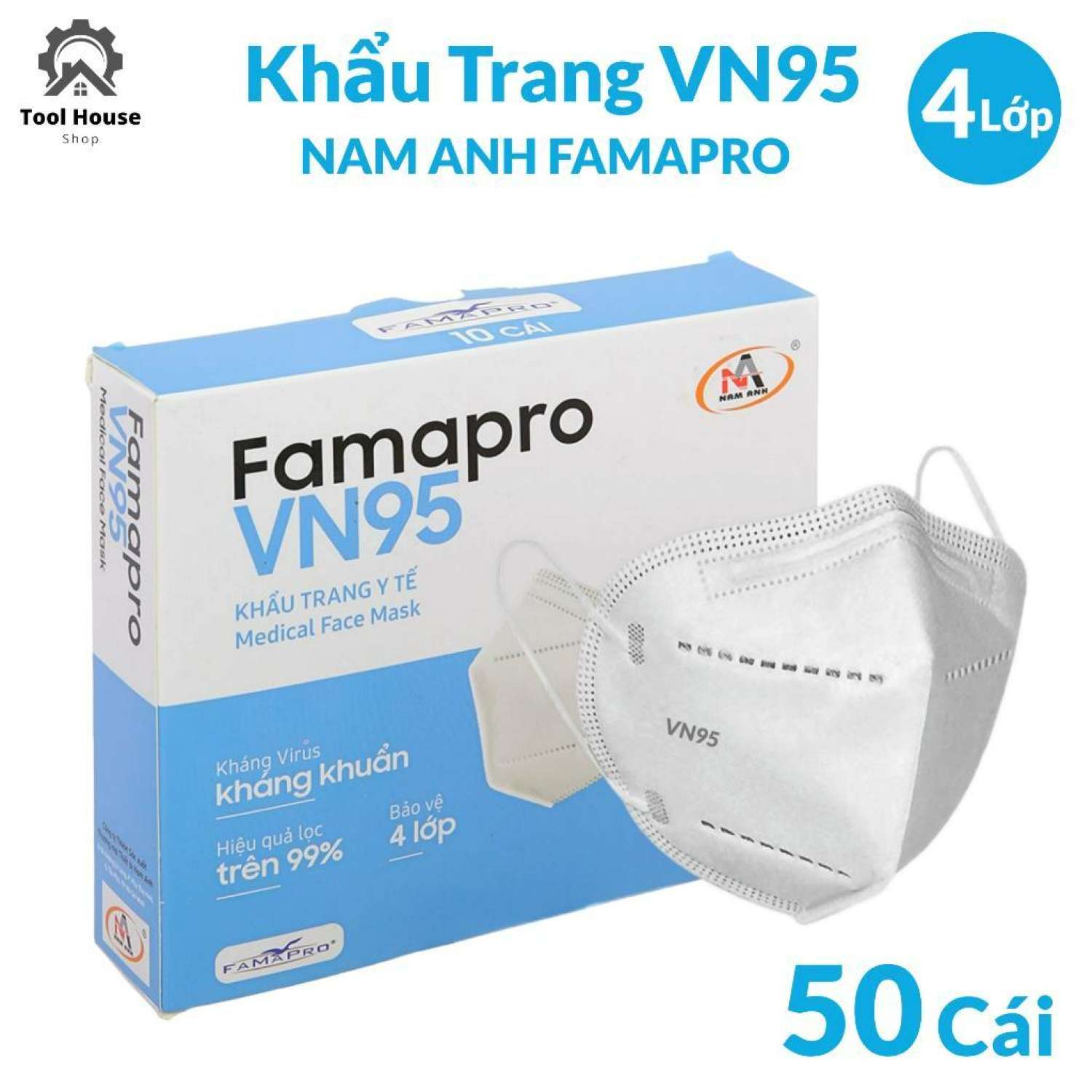 Khẩu trang VN95 Famapro 4 lớp kháng khuẩn Công ty Nam Anh tiêu chuẩn chống bụi N95