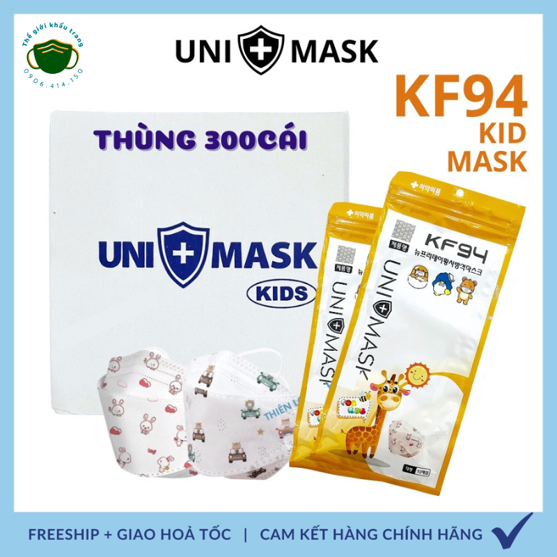  Khẩu trang trẻ em UNI MASK 4 lớp  Thùng 300 Cái   kháng khuẩn kèm nhiều hoạ tiết dễ thương 