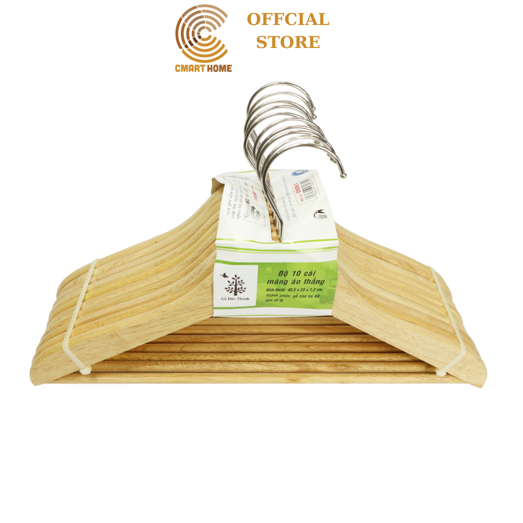 Bộ 10 cái móc quần áo gỗ cao cấp bền đẹp sang trọng cho tủ đồ - gỗ đức thành 08061