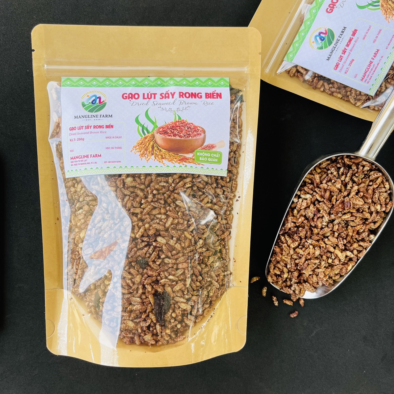 Gạo lứt sấy sấy rong biển Mangline Farm Đà Lạt 1kg giảm cân giữ dáng giòn tan ăn là ghiền