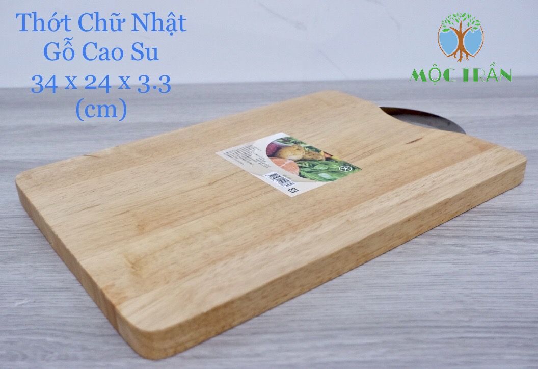 Thớt Chữ Nhật Gỗ Cao Su MỘC TRẦN kích thước Dài 34 cm x Rộng 24 cm x Dày 2 cm, Dụng cụ nhà bếp dùng thái, cắt các loại thức ăn - SẢN PHẨM TIÊU CHUẨN XUẤT KHẨU
