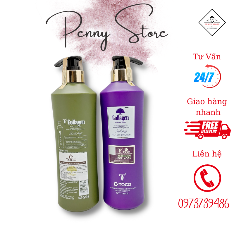 Dầu gội đầu toco collagen 785ml*2 kích thích mọc tóc - dầu gội cặp ngăn rụng tóc